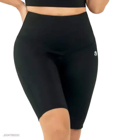Biker deportivo con control abdominal, compresión en muslos y realce de glúteos — Negro