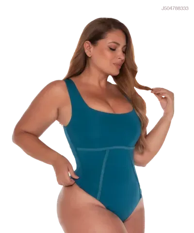 Body con control fuerte de abdomen y soporte de busto — Turquesa