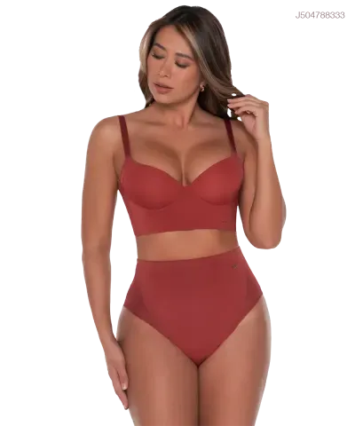 Brasier con soporte y realce de busto con base ancha y control de espalda — Rojizo