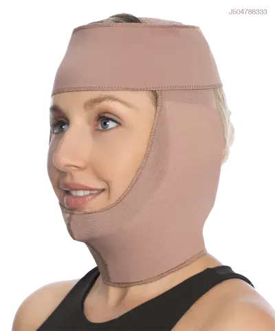 Faja de alta compresión para rostro, mentón y cuello postquirúrgica — Cocoa