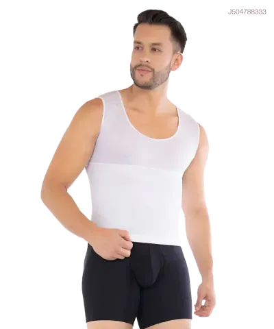 Camiseta masculina con control de abdomen y corrección de postura — Blanco